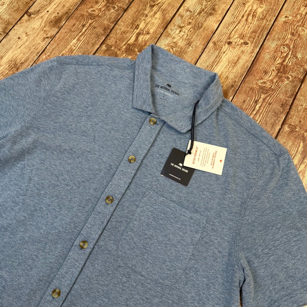 The Normal Brand Active Puremeso Shirt Mens Large Blue Short Sleeve Button Up